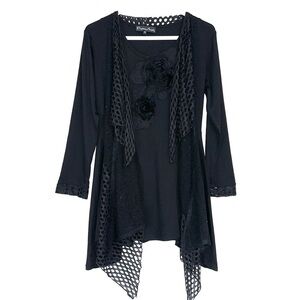 Pretty Angel Black Silk Blend Floral And Lace Tunic Sweater